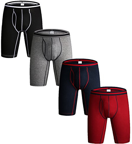 Nuofengkudu Paket med 3 och 4 långa ben boxershorts för män kalsonger bomull multipack öppen fluga påse sport kalsonger underkläder blandade