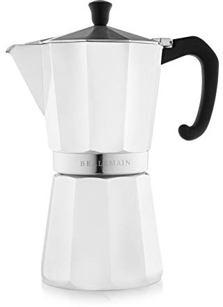 Bellemain Stovetop Espresso Maker | Italian Moka Pot Espresso Maker, Classic Aluminum Design Mocha Pot for Home Brewing & Camping | Easy to Use & Clean - 9-Cup, White