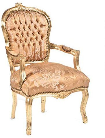 arterameeferro Sillón barroco Luis hoja oro tejido dorado florado