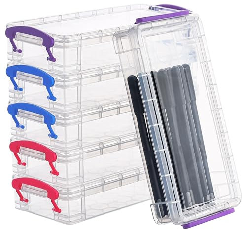 Belle Vous Plastic Pencil Storage Box (6 Pack) - L20.5 x W9.5 x H4.2cm/8.07 x 3.74 x 1.65 Inches - Assorted Colour Stackable Boxes - Organiser Case for Brush Painting Pencils, School & Office Supplies