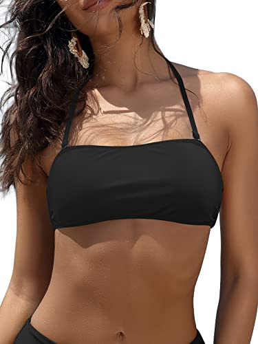 SHEKINI Maillot de Bain élégant pour Femme, Dos Nu, Bandeau réglable, Haut de Bikini(S, Haut de Bikini- Noir)