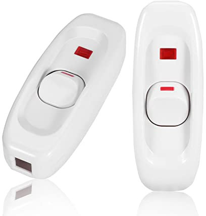Interruptor Torpedo,Interruptor Intermedio En Línea Con Lámpara,interruptor de Cable en Línea,250V 10A ON/OFF Cable Con Luz Indicadora LED,Blanco,2 pcs ﻿ ﻿