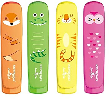 KeyRoad Textmarkör FLUO JUNGLE 4-pack färg: gul Oragne rosa grön/highlighter textliner giftfritt bläck/för barn till skolan/linjetjocklek 1–5 mm, KR972176