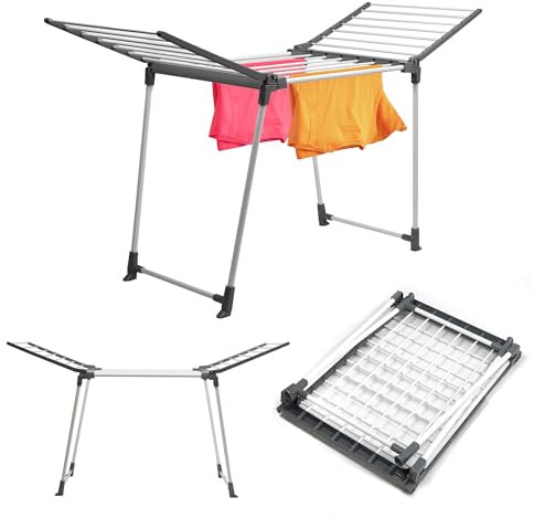 KADAX Wäscheständer, großer Wäschetrockner, Flügelwäschetrockner für Lange Wäsche, Trockner mit klappbaren Flügeln, pulverbeschichteter Standtrockner (Mit 2 Flügel)