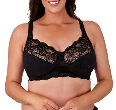 Women's Total Support Non Wired Lace Full Cup Non Padded Soft Cup Bra (Black, 38G)