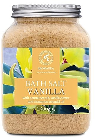 Meersalz Vanille 1300g - Badesalz mit Natürlichem Vanille & Zimtöl - Natur Bade-Salz am Besten für Guten Schlaf - Beauty - Baden - Körperpflege - Entspannung - Badezusatz