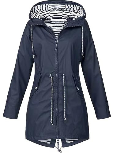 HIFI7 Damen Leichte Wasserdichte Regenjacke Regenmantel Mit Kapuze Wasserdicht Windbreaker Übergangsjacke Atmungsaktiv Mantel (DE/NL/SE/PL, Alphanumerisch, 4XL, Regular, Regular, Marineblau)