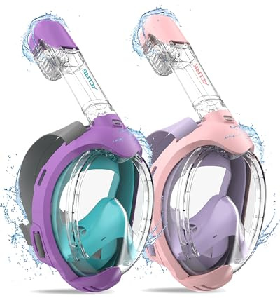 ACURE Kids Snorkel Mask Full Face - Anti-Fog & Dry Top Snorkel Set, Snorkeling Gear with Easier Breathing System for Swimming Beginners Ages 3-8 (2 PCS, Purple Blue & Purple Pink)
