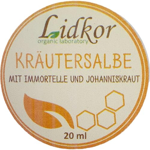 LIDKOR Natürliche Kräutersalbe mit Immortelle & Johanniskraut - Regenerierende Salbe gegen Kratzer, Bisse, Juckreiz, Ekzem, Sonnenbrand, Rissige Fersen, Füße Hautpflege mit Bienenwachs & Propolis 20ml