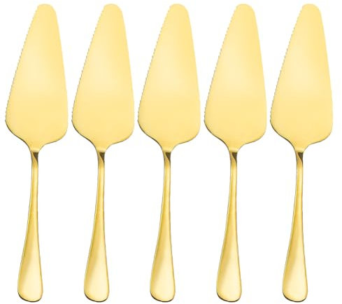 FSSTUD Lot de 5 pelles à tarte en acier inoxydable avec bords dentelés - Pour mariage, fête d'anniversaire - Doré