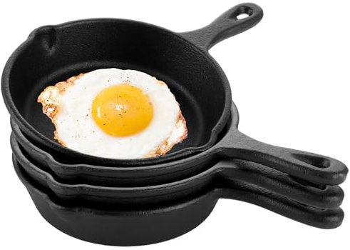 GBACHOOSE Set di 4 padelle in ghisa da 10 cm, piccole padelle in ghisa, per piccole uova fritte, brownies, cioccolato