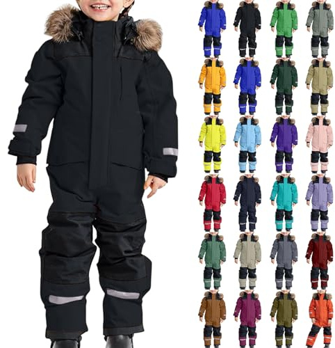 Skiing Suit Kids One Piece Snow Suits Overall Winter Warm Hooded Snowboard Skisuit Casual Thick Sports Outdoor Ski Jumpsuit Insulated Snowboarding Snowsuit Waterproof Trousers Jacket for Girls Boys UK