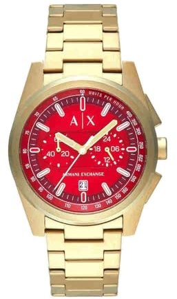 Armani Exchange Watch for Men, Quartz Chronograph Movement and 42mm Case Size with Stainless Steel Strap, Red and Gold