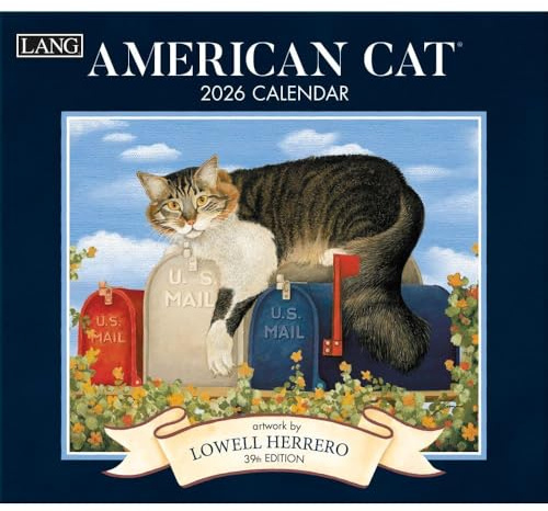 Lang, Calendrier mural 2026 American Cat par Lowell Herrero, 34 x 30 cm, calendrier de 12 mois avec reliure agrafée