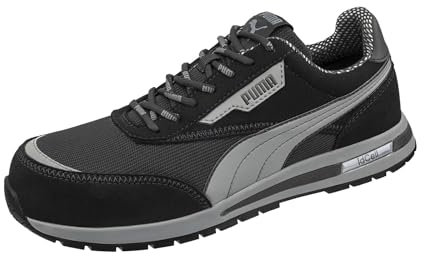 PUMA Safety Rider BLK Low S1PS ESD – atmungsaktiv, metallfrei, rutschfest – Arbeitsschuhe mit Fiberglaskappe - Größe 43 - Unisex Sicherheitsschuhe – schwarz, blau