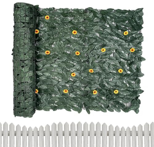 Valla de privacidad de hiedra artificial, valla de seto de hojas de jardín de simulación, barandilla decorativa de hoja perenne, empalmada, desmontada y cortada a voluntad, para patio delantero y