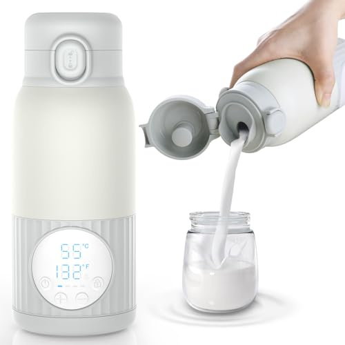 Portable Bottle Warmer Baby for Travel - 380ml Fast Heating 10000mAh Temperature Control for Breastmilk & Water Rechargeable Long Battery Life USB-C Charging Leak-Proof Ideal Gift (Grey)