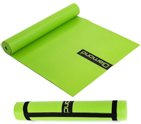 Diamond [Tappetino Yoga in PVC Antiscivolo 173x60 cm Spessore 4 mm Con Tracolla] Materassino, Stuoia, Yoga Mat per Pilates, Stretching, ginnastica, Home Gym, arrotolabile, Verde/Arancio (VERDE)