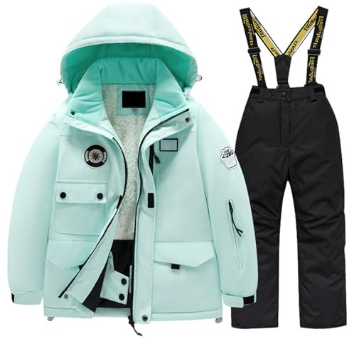 Genérico Traje de Esquí Infantil Femenino Conjunto Chaqueta y Pantalones de Lana con Múltiples Bolsillos Impermeable Cortavientos para Invierno Snowboard y Deportes Nieve (Dark Gray, 4-6 Years)