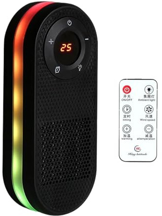 Calentador Eléctrico Pequeño Con Rotación 180° Y Mando A Distancia 500-1000W LED Y Protección Por Sobrecarga 21.5x10.5cm Para Baño, Habitación, Casa Camping