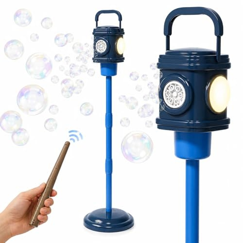BLmukce Machine à Bulles de Savon en Forme de lampadaire avec Baguette Magique télécommande, Hauteur réglable 120 cm, Cadeau d'anniversaire pour Enfants (Bleu)