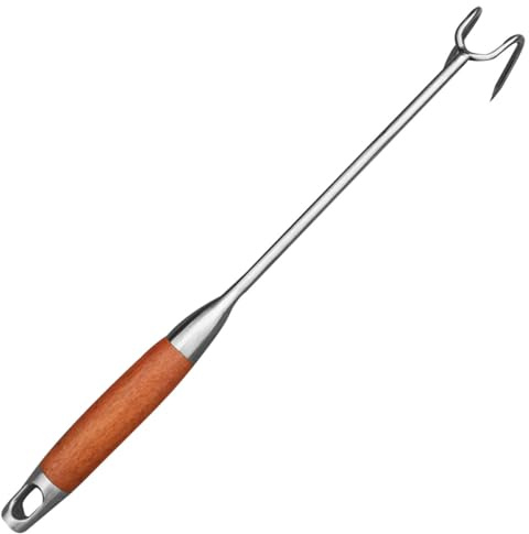 TOYANDONA Gancio per Barbecue in Acciaio Inox Manico in Legno Resistente al Calore, Gancio Multifunzione per Carne Pesante, Utensile per Grigliate e Campeggio, Resistente All’usura e Facile