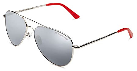 CLANDESTINE - Gafas de Sol Unisex - Colección Pilot - Modelo A10 - Montura de Acero Inoxidable Color Plateado y Rojo - Lentes de Nylon de Color Gris con Filtro HD - Protección UV 400-144x51mm