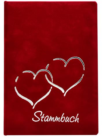 Stammbuch Hochzeit - HERZEN - Familienbuch aus luxuriösem Velours in rot, Familienstammbuch mit Stammbaum Vorlage zum Ausfüllen, Stammbuch der Familie im Format 14 x 21 cm
