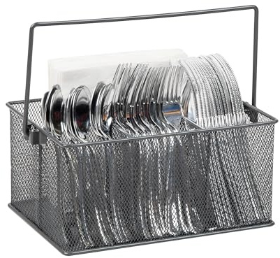 Mind Reader, Soporte de malla metálica para utensilios de cocina, organizador de cubiertos, 25,5 cm de largo x 18 cm de ancho x 12 cm de alto, Gris