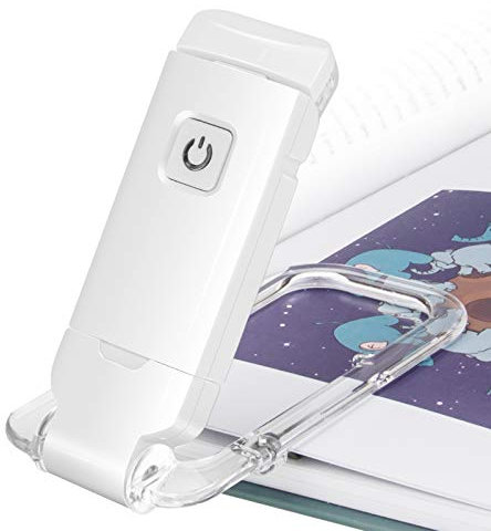 HONWELL Lampe de lecture à pince à LED, Lampe de lecture pour livres au lit, Lumière douce pour les yeux, Rechargeable par USB, 2 réglages de luminosité pour la protection des yeux, Lumière LED, Blanc