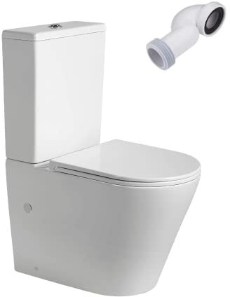 Wc Inodoro Completo Redondo | Inodoro Tanque Bajo con Cisterna y Asiento Extrafino | Adosado a Pared con Salida Dual y Sistema Rimless