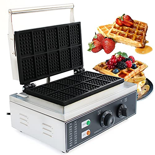 Gofrera eléctrica para 10 gofres belgas, 1500 W, antiadherente, con cubierta de acero inoxidable