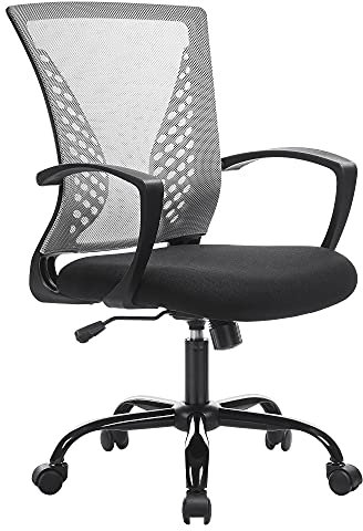 SONGMICS Silla de Malla, Silla de Oficina giratoria, Altura Ajustable, Función de inclinación, Respaldo y Asiento de Malla Transpirable, para Estudio, Oficina, Carga de 120 kg, Gris OBN022G01