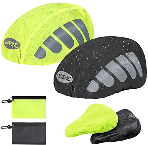 BTR Helmet Cover & Bike Seat Cover, Waterproof Helmet Rain Cover Bike Saddle Cover, High Visibility Bike Helmet Cover with Reflective Strip, Dustproof Cycle Seat Cover for Travel and Driving (Green)