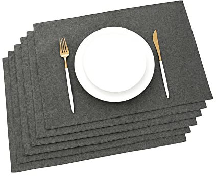 AOKSUNOVA Platzset Tischset Abwaschbar 6er Set Grau Stoff Platzdeckchen tischunterlage esstisch Dunkelgrau