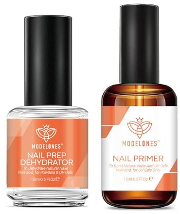 Modelones Primer für Gelnägel, 15ml Professional Dehydrator für Nägel und Acid Free Nail Prep Natural Air Dry Superior Bonding Primer Set fur Nail Art UV Gel Nagellack Dip Powder Acrylnägel