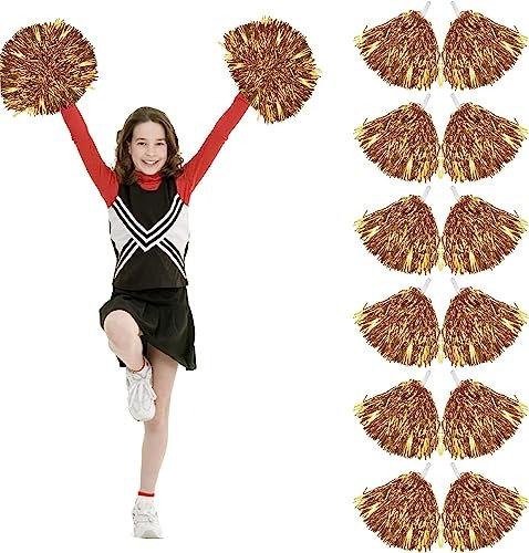 FGen 12 Stück Cheerleading Pompons,Cheerleader Pompons Handblumen,Cheerleader Pom Poms, Bright Metallic Cheers Ball, Metallfolie Cheerleading Pom Poms für Sports Wettbewerb Tänze Karnevalspartys