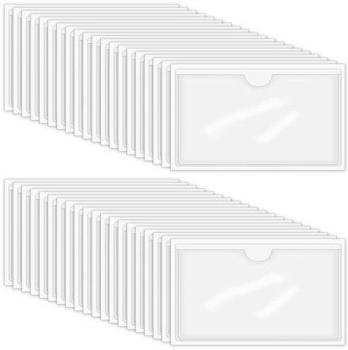 100 Stück Etikettenhalter Selbstklebend, 10 x 6 cm Wasserfest Beschriftungsfenster Selbstklebend Visitenkartenhüllen Kleben Sichthüllen für Büro Zuhause Schule Organisieren Sortieren (Transparent)