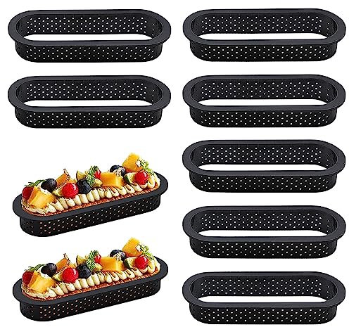 FORYNXHWIN 6 Stück Dessertringe, Kuchenform Perforiert, Oval Rund Kuchenform Tartelette förmchen, Tartelette Förmchen,Temperaturenstbeständig, Antihaft, Perfekt für DIY Mousse Kuchendekoration