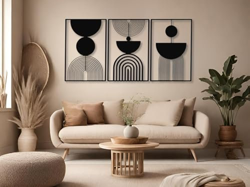 VAILLA 3er set Boho Wanddeko, Geometrische Wanddekoration aus Holz, 3D Wandbilder Home Dekoration, Bohemian Große Wand Deko, Bilder für Schlafzimmer, Wohnzimmer (Boho 14)