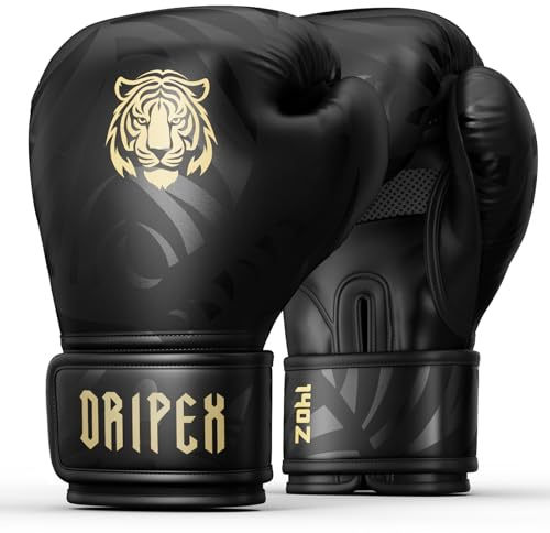 Dripex Boxhandschuhe, Boxsack Handschuhe PU-Leder, MMA Handschuhe Boxing Gloves Männer Damen für Boxen Muay Thai Kickboxen Sparring Kampfsport Training Gold(14 oz)