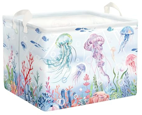 HUUMONSS Ocean Animals Baby Laundry Hamper Collapsible Clothes Kids Storage Basket Large Boys Girls Gift Toy Box Bin for Nursery Room, Colorful Jellyfish, 36L