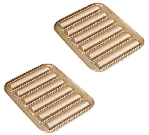 6 Cup Financier Cake Baking Pan Breadstick Cornstick Biscotti Ladyfinger Donut Cookie Cornbread Stick Mini Bread Loaf Baguette Nonstick Small Muffin Cupcake Madeleine Tin Tray Mold (Gold_2 pcs)
