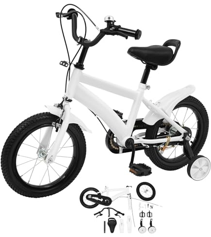 ROGONPDK Vélo enfant de 14 pouces à partir de 3 à 6 ans garçons et filles - Vélo riche en carbone amélioré - Hauteur réglable avec roues auxiliaires pour l'entraînement à l'équitation en plein air