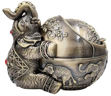Hourwof Windproof Ashtray with Lid for Cigarettes,Metal Vintage Elephant Ashtrays for Outdoor Indoor Use,Decorative Ashtray for Patio Balcony Hotel Home Decor,Bronze
