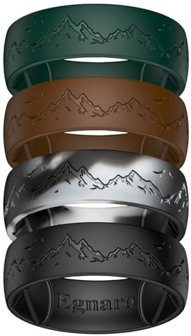 Egnaro Silicone Wedding Rings For Him, Men's Etched Rubber Travel Bands