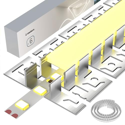 LASLUX LED kakelprofil flexibel 2 m × 6 – böjbar LED-aluminiumprofil, gips, infälld profil 60 x 12,5 mm för remsor upp till 18 mm – gipsskivor, installationsprofil för tak och vägg, kurvor, ljuslinje