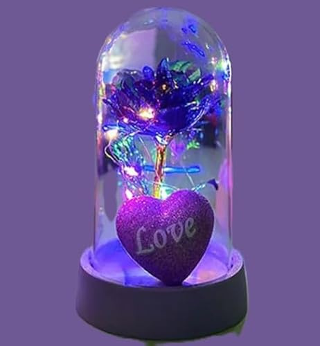 Genérico Rosa Eterna Morada. Navidad Regalos para Mujeres. Bella y la Bestia Rosa. Elegante Cúpula de Cristal. Regalo de Flores Artificiales, Mamá, Esposa