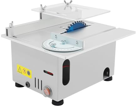 96W Sega circolare da banco, Mini sega circolare regolabile con profondità di taglio da 0,06 a 0,39 pollici e righello angolare da 0 a 180°, alimentatore a 7 velocità, sega da banco, per uso domestico