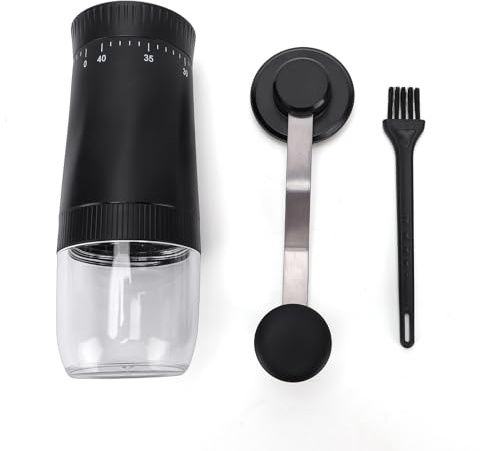 OVAQUIXI Handkaffekvarn Manuell Kaffekvarn med 40 Malningsnivåer, 304 Handtag i Rostfritt Stål, 90 Ml Genomskinlig Behållare, Bärbar Konisk Burrkvarn för Resecampinghem (Svart 40 hastigheter)